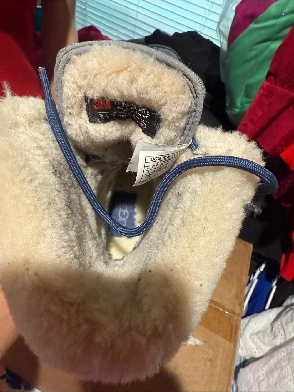 UGG Kids Navy Blue and Gray Snow Boots with Orange Loop waterproof